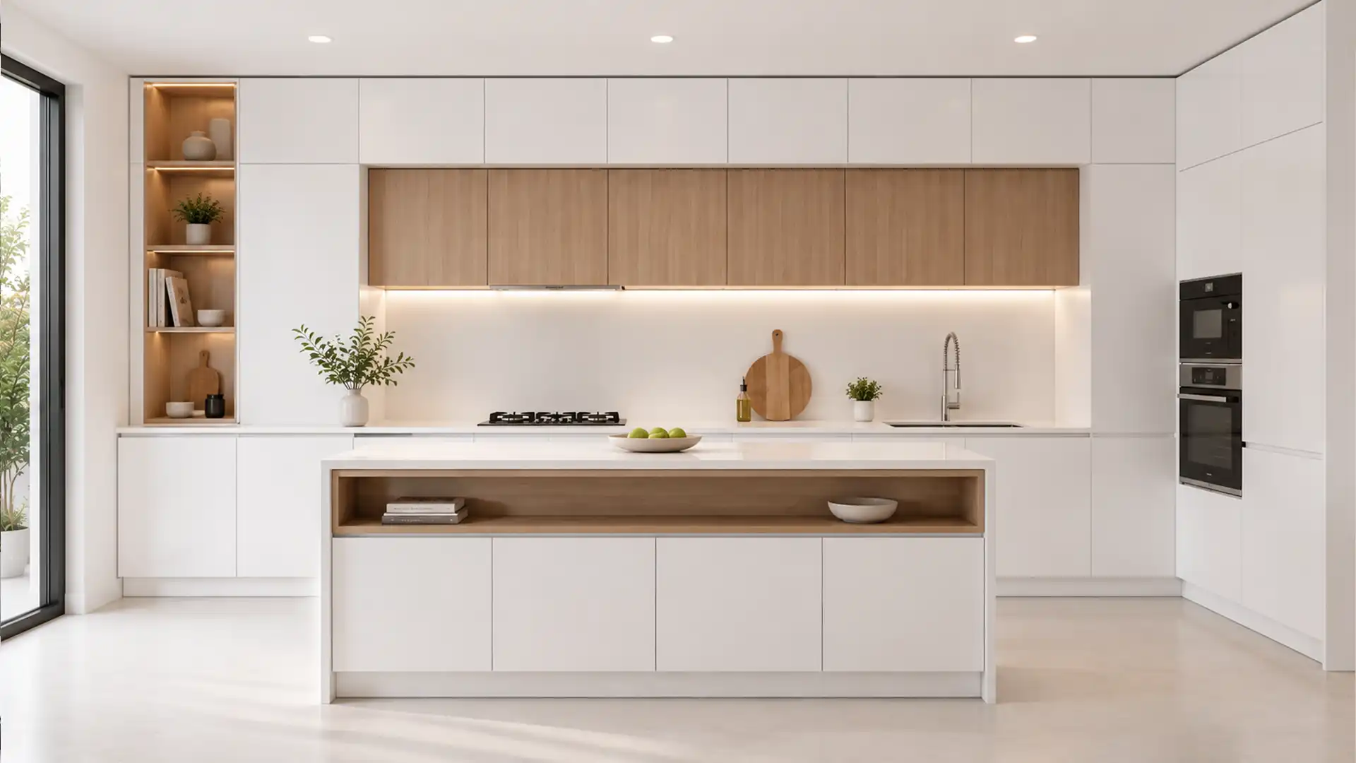 ترکیب کابینت سفید با کابینت هوایی رنگی